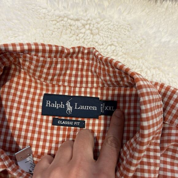 Ralph Lauren Mens Shirt Button Down Orange White Plaid Long Sleeve Size XXL - Picture 7 of 7